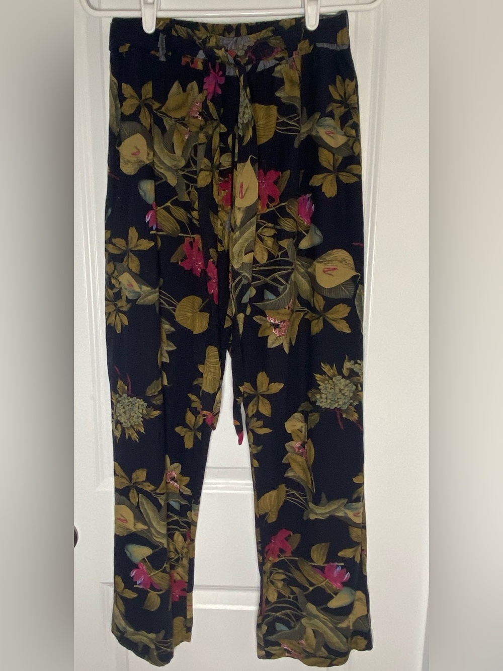 Floral Wide Leg Drawstring Lounge Pants Tropical Botanical Size XL